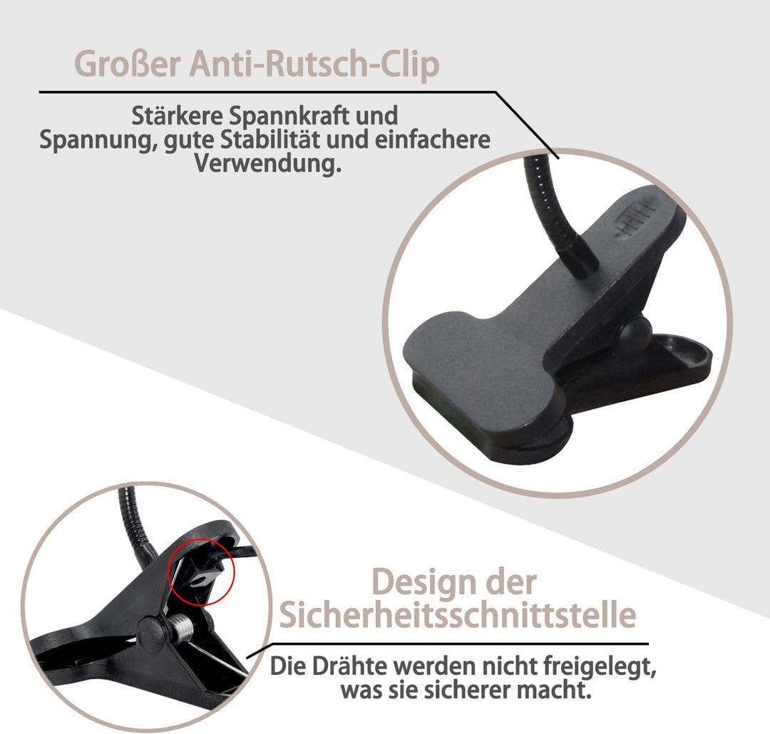 WPQIUZS E27 Klemmlampe mit Stecker 240CM Kabel Klemmleuchte Lampenfassung mit Schwanenhals und Schal