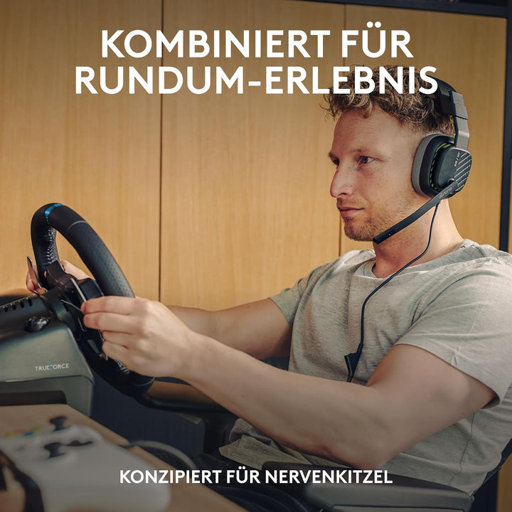 Logitech G G923 TRUEFORCE Gaming Rennlenkrad mit Pedalen + A10 Gaming-Headset Gen 2 Kabelgebundenes