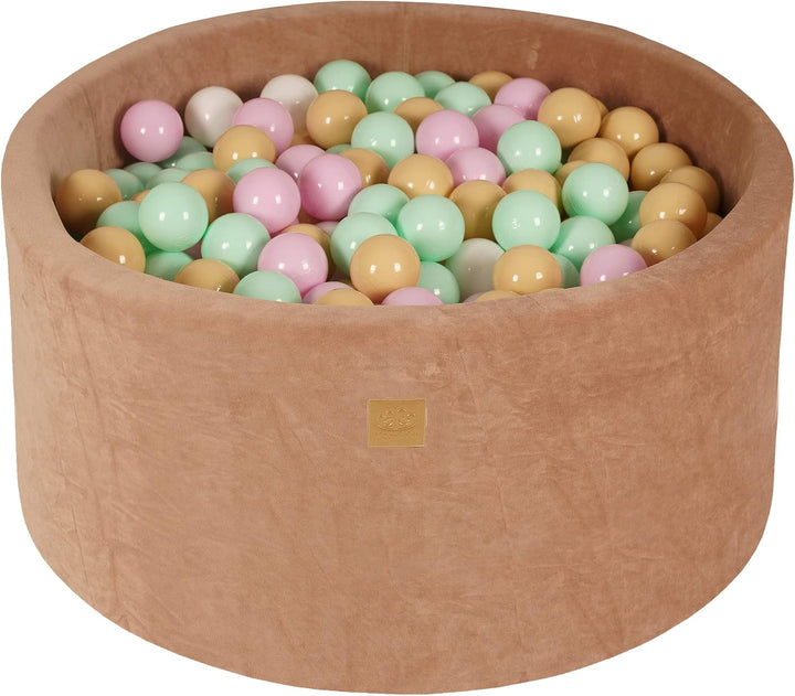 MEOWBABY Bällebad Baby - Rund 90x40cm Ballgruben für Kinder mit 300 Bälle, Samt, Beige: Pastellrosa/