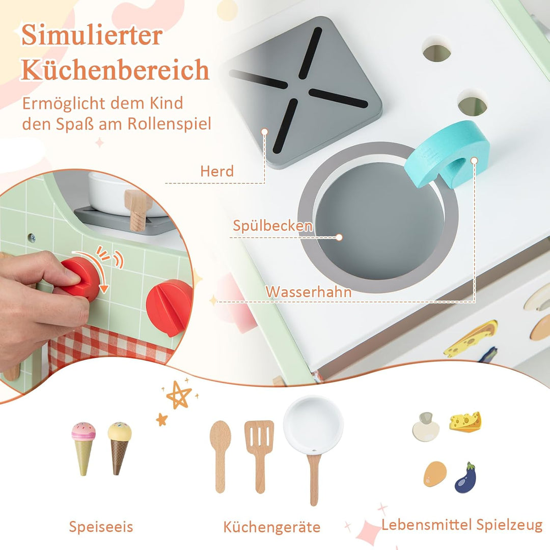 DREAMADE Lauflernwagen Holz, 6-in-1 hölzerne Lauflernhilfe, Baby Walker mit Blöcken & 9 Teilen Zubeh