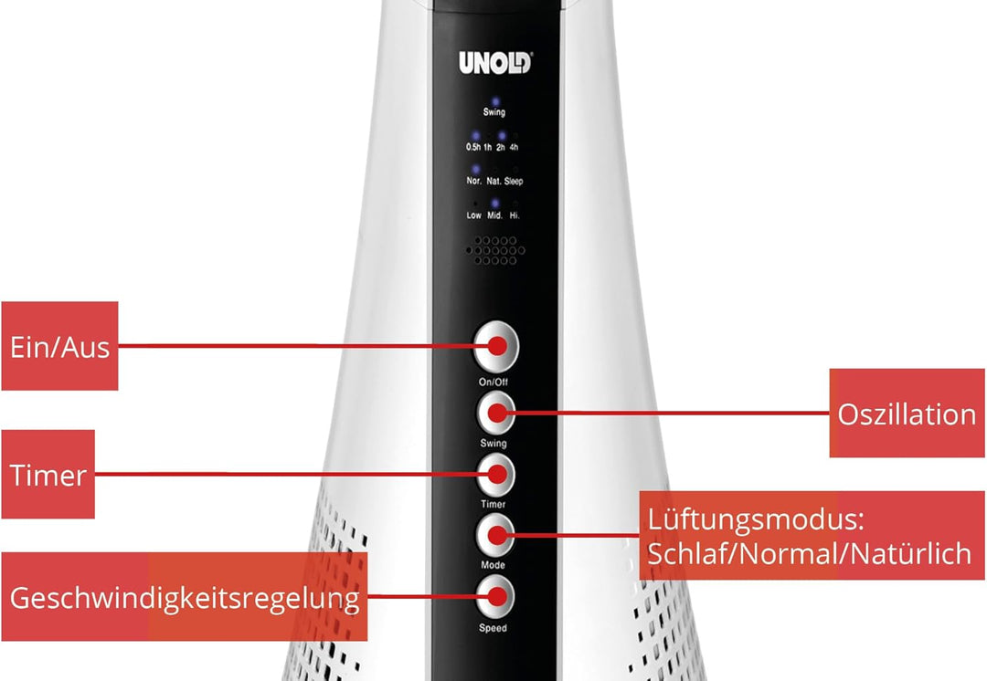 Unold 86890 TURMVENTILATOR View, mit 3-stufiger Geschwindigkeitsregelung, zuschaltbarer 60° Oszillat