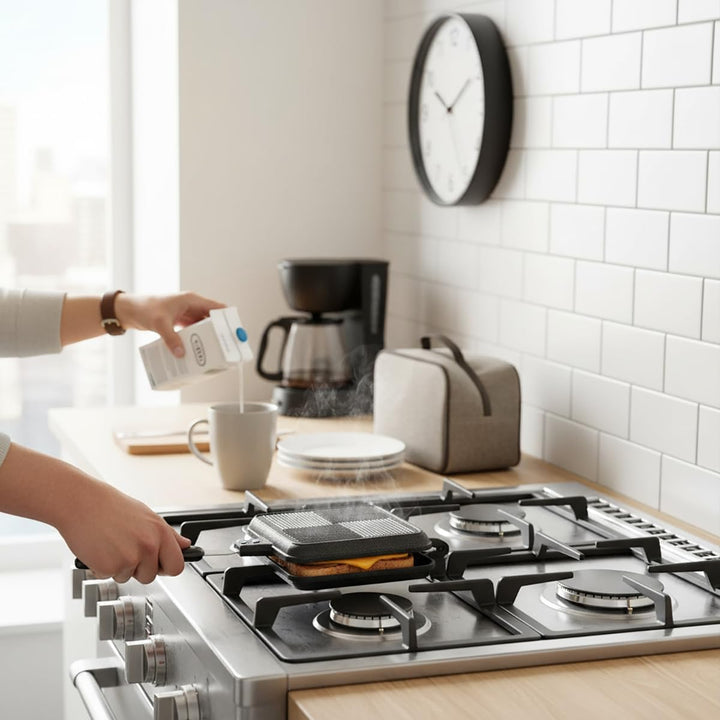 Elsjoy Aluminium Doppelseitige Bratpfanne, Toastpfanne mit Hitzebeständigem Griff, Antihaftbeschicht