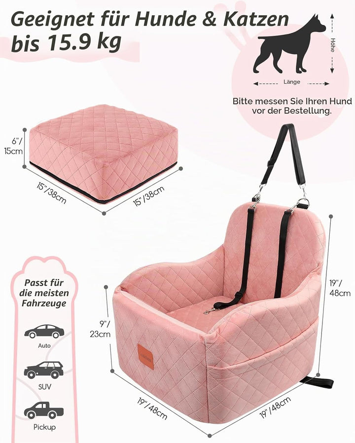 Hunde-Autositz für kleine/mittelgrosse Hunde, tragbarer Welpensitz mit erhöhtem Kissen, vollständig