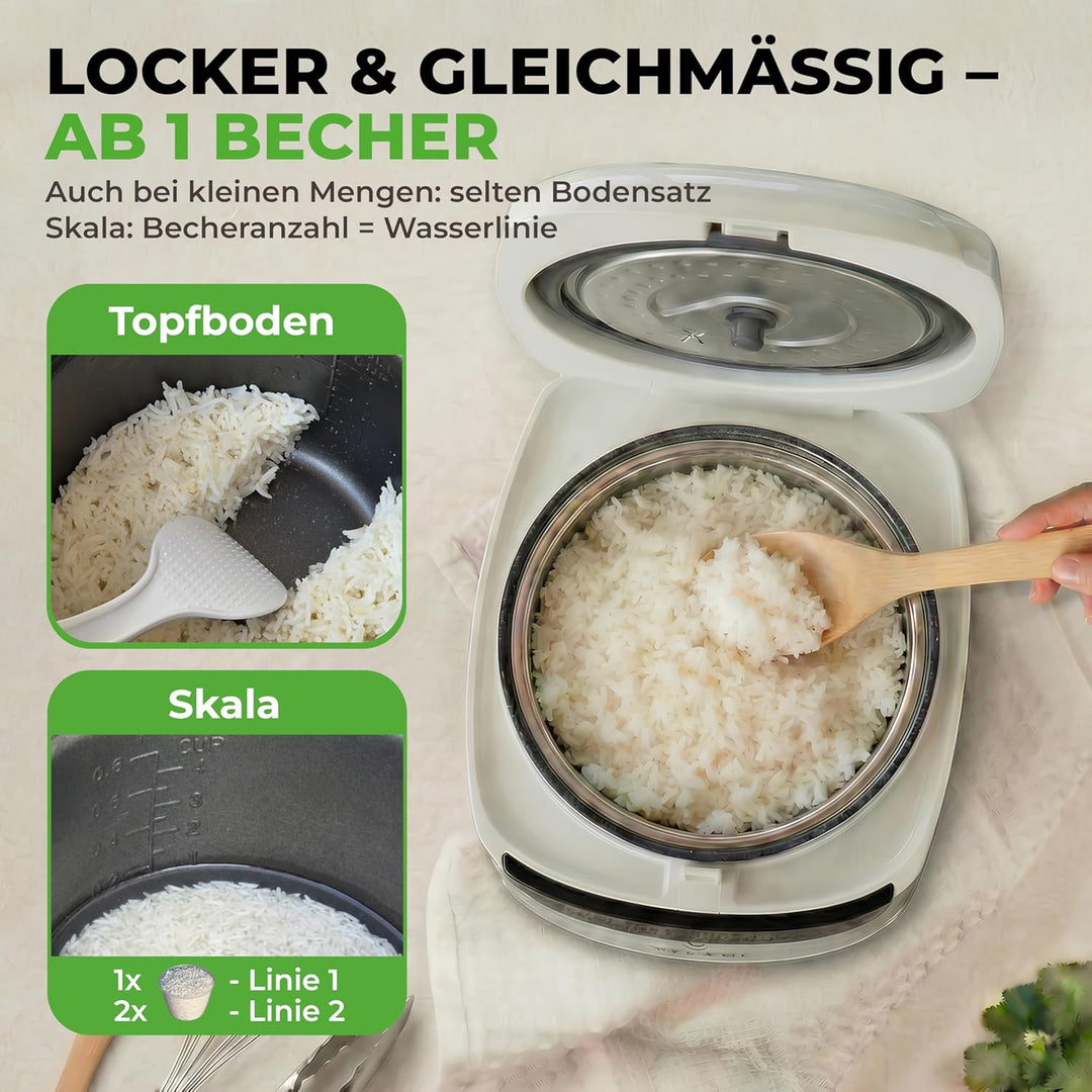 Mini Reiskocher kleiner Multikocher 0,8L 3,5 Cup/1-4 Portionen, 10 Programme für ALLE Reissorten ink