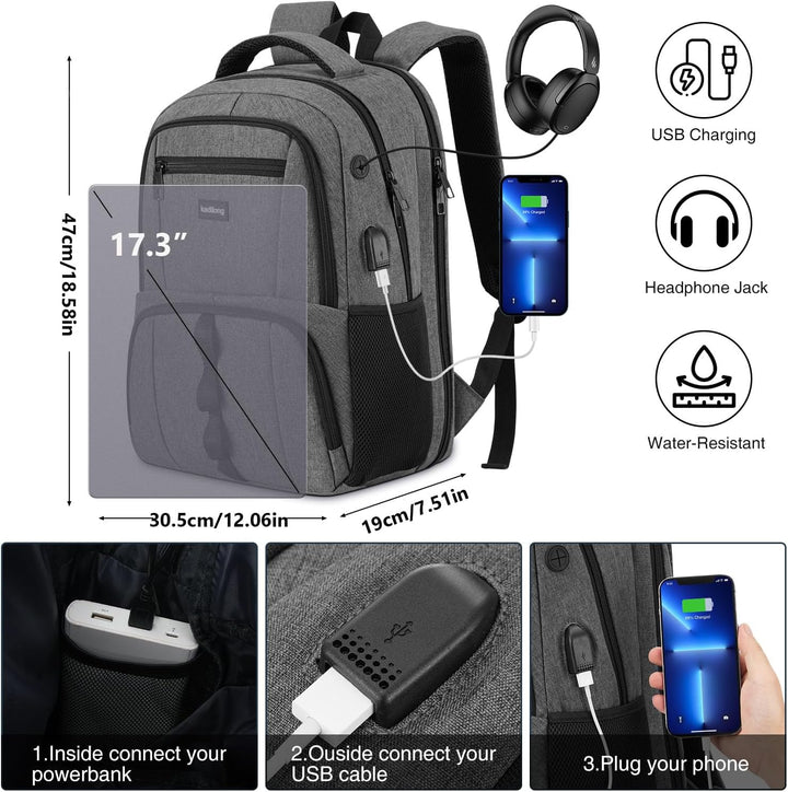 kadilong Schulrucksack Jungen Teenager Rucksack Herren für Uni Arbeit Studium Arbeit,17.3 Zoll Lapto