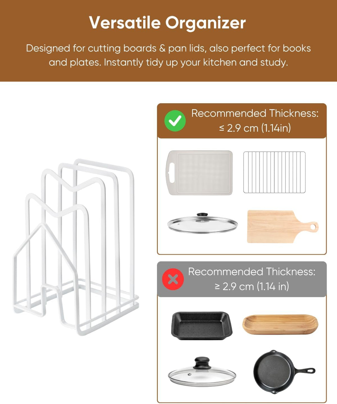 LINFIDITE Schneidebrett-Rack Topfpfannendeckel-Halter für Küchenarbeitsplatte Schneidebrett Organize
