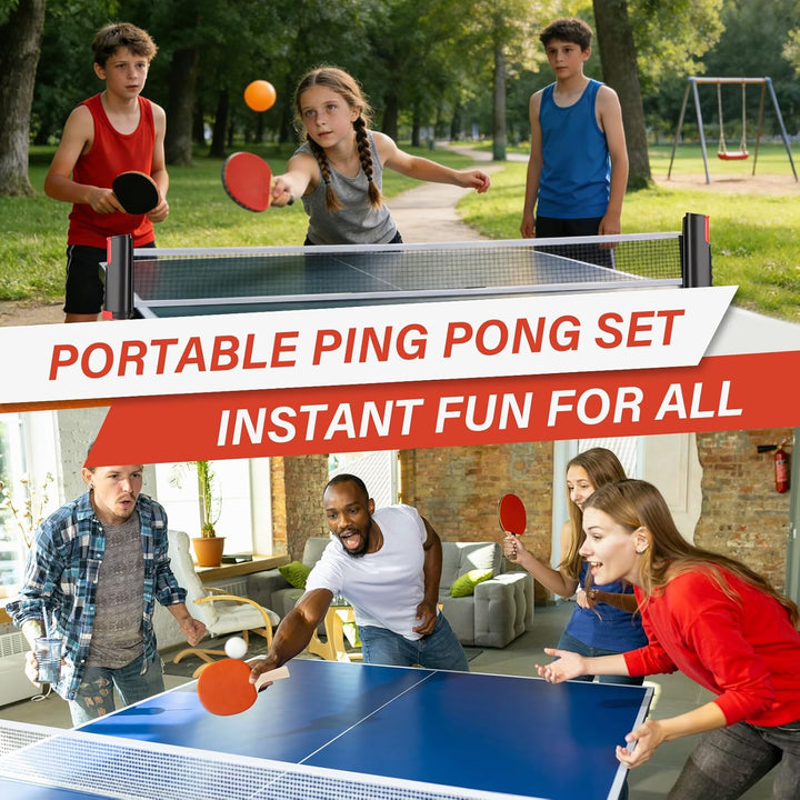Tischtennisschläger Set, Tischtennis Set mit Netz, 2 Tischtennisschläger + Ausziehbares Mobiles Tisc