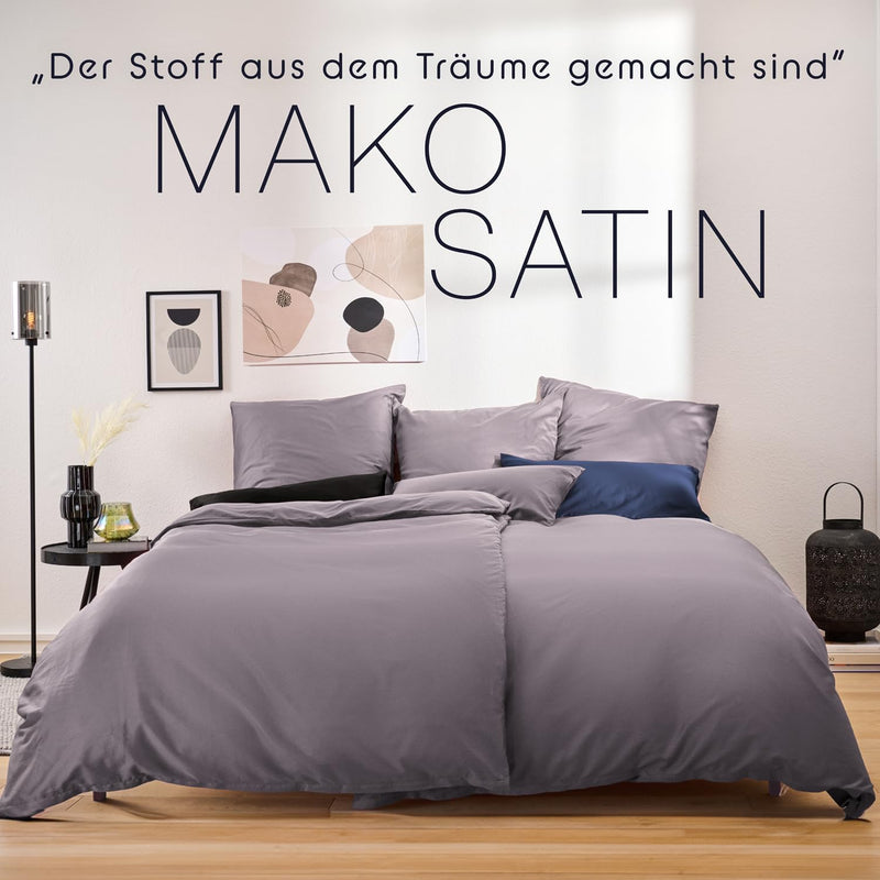 Blumtal Mako Satin Bettwäsche-Set 135x200 & 40x80 Kissenbezug Anthrazit - Oeko Tex Zertifiziert - Sa