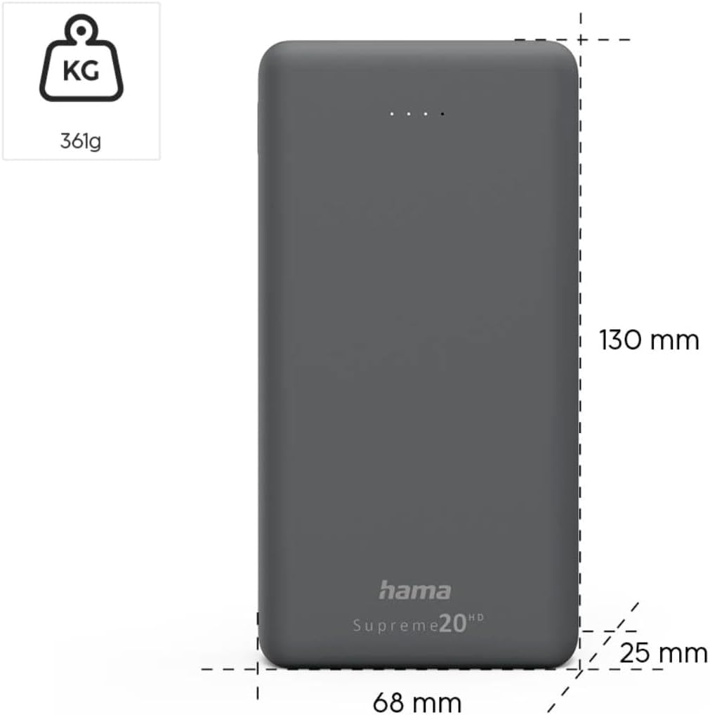Hama Powerbank Supreme 20000mAh (externer Akku mit 1x USB C + 2x USB A, Power Pack zertifiziert, Akk