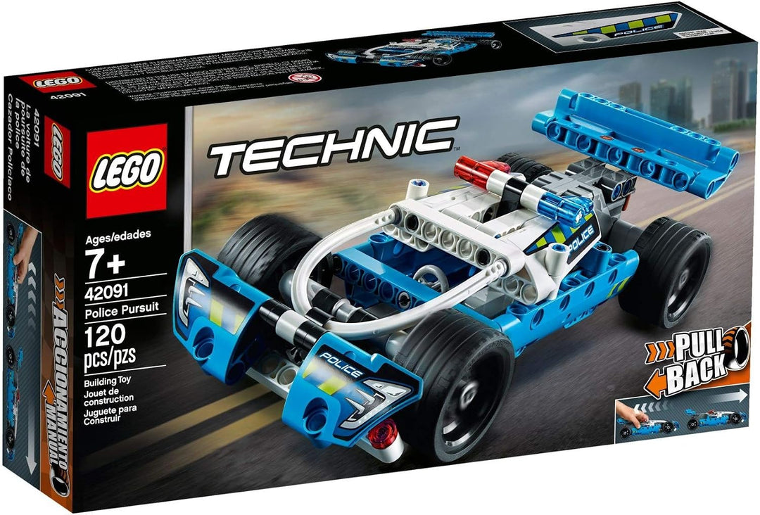 Lego 42091 Technic Polizei-Verfolgungsjagd, Spielzeugauto mit Rückziehmotor, Bauset für Jungen und M