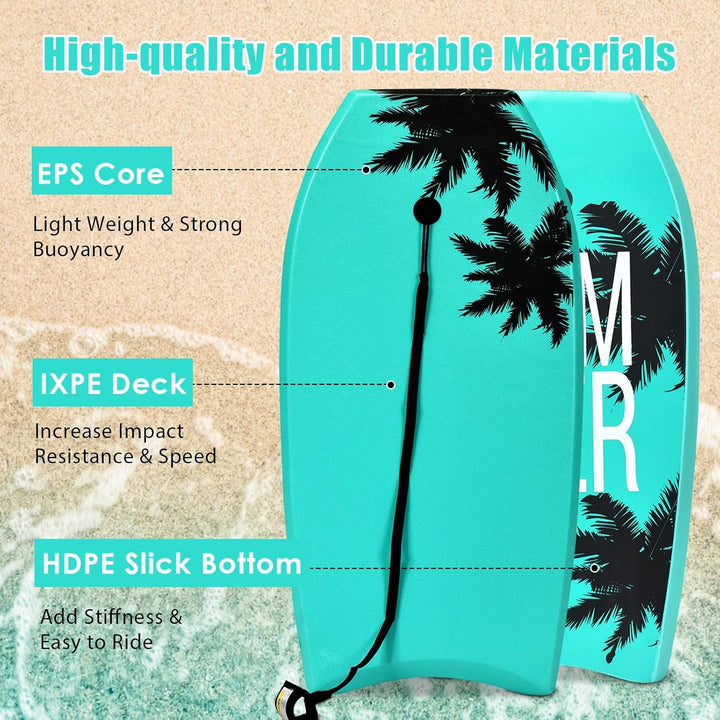 HOMASIS Bodyboard Schwimmbrett mit Zugseil 90 cm, Surfbrett für Kinder und Erwachsene, Surfbrett mit