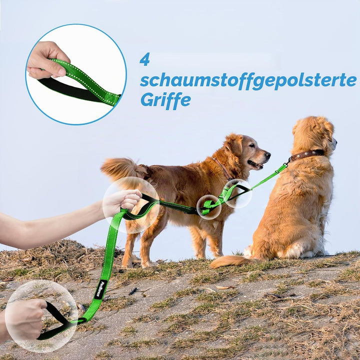 PetBonus Hundeleine Doppelleine für 2 Hunde, Keine Verwicklung Leine für 2 Hunde Gross, Verstellbar