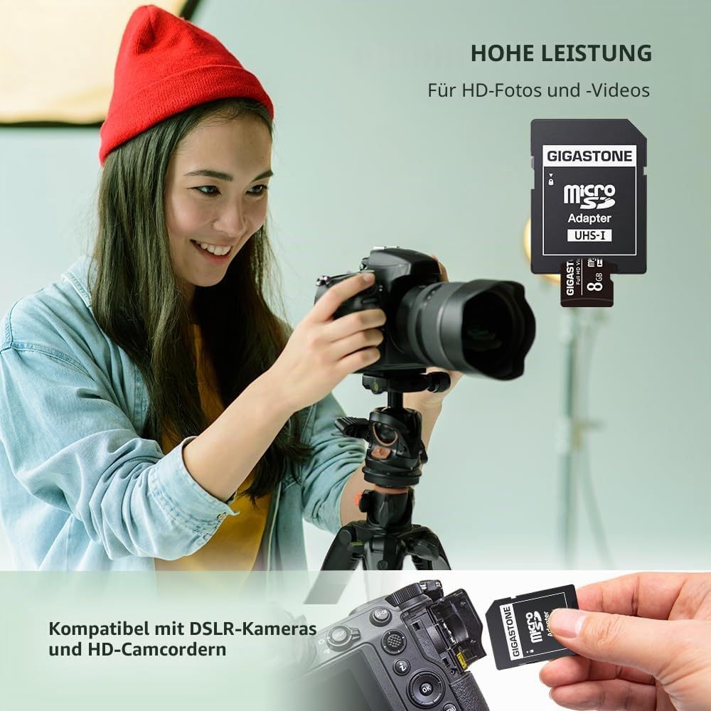 Gigastone 8GB MicroSDHC Speicherkarte 10er-Pack + SD Adapter, für Action-Kamera, GoPro, Drohne und T