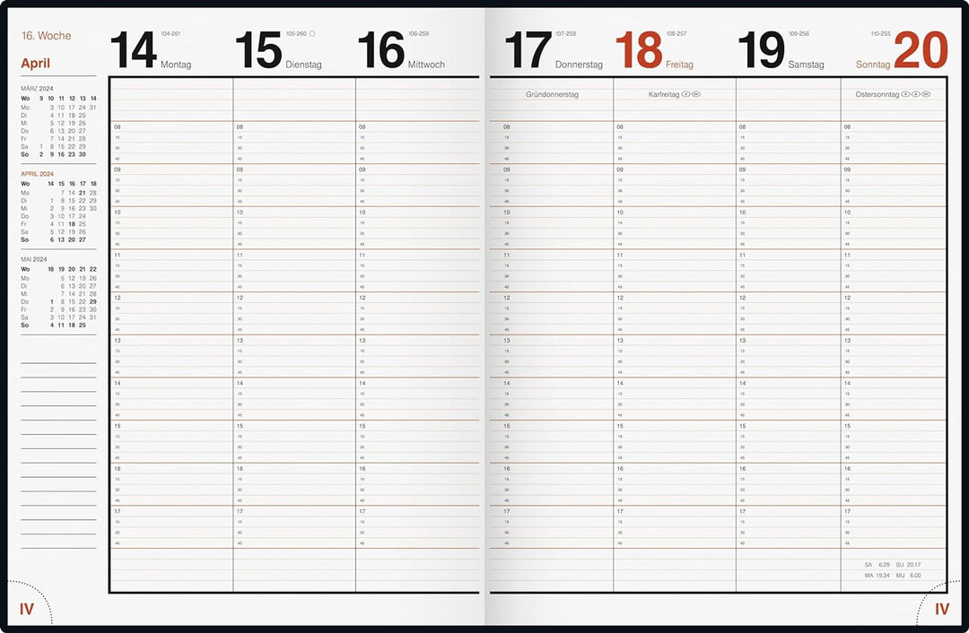 rido/idé Wochenkalender Modell magnum 2024 2 Seiten = 1 Woche Blattgrösse 18,3 x 24 cm schwarz