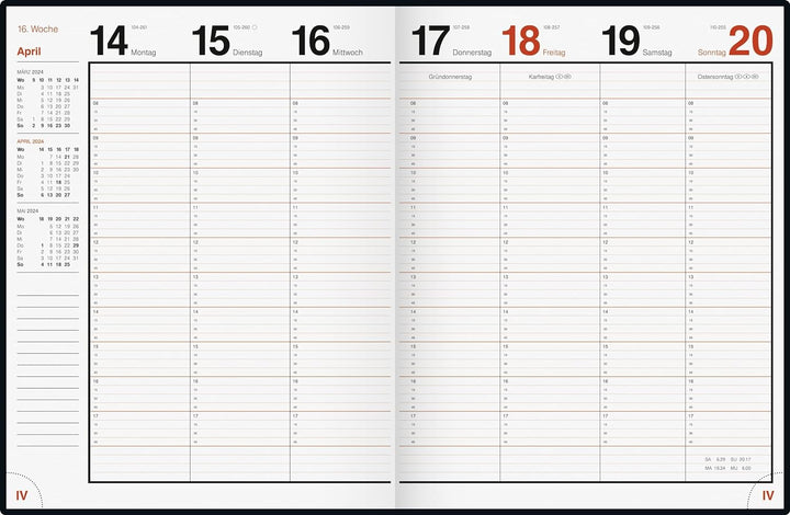rido/idé Wochenkalender Modell magnum 2024 2 Seiten = 1 Woche Blattgrösse 18,3 x 24 cm dunkelblau