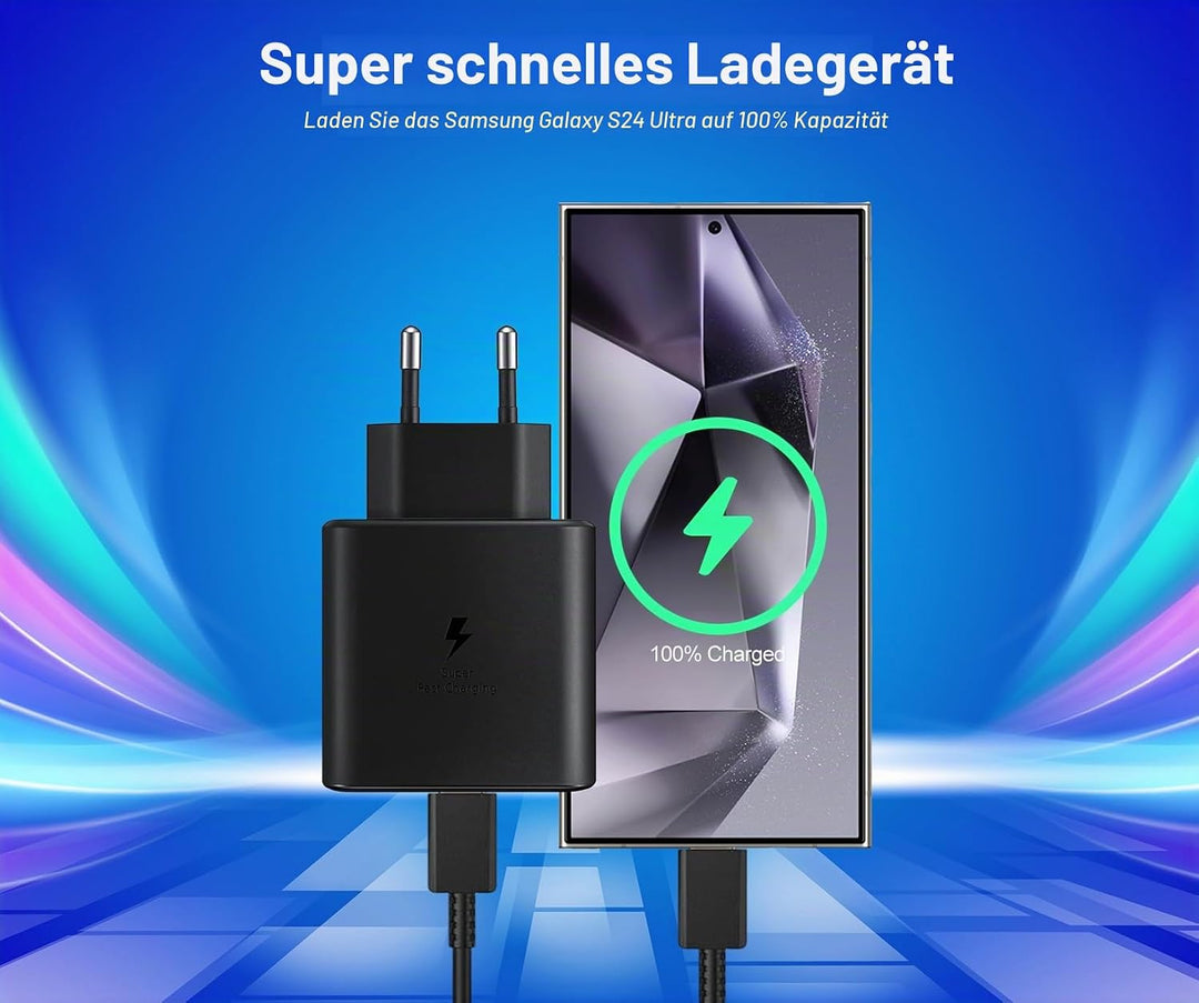 45W (USB Typ-C)(1 Weiss+1 schwarz Schnellladegerät) Android Netzteil Type C für Samsung Galaxy S24/