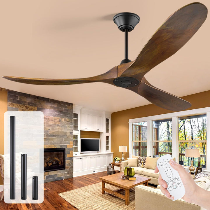 178cm grosser Outdoor-Deckenventilator,moderner rustikaler Holz-Deckenventilator ohne Licht mit Fern