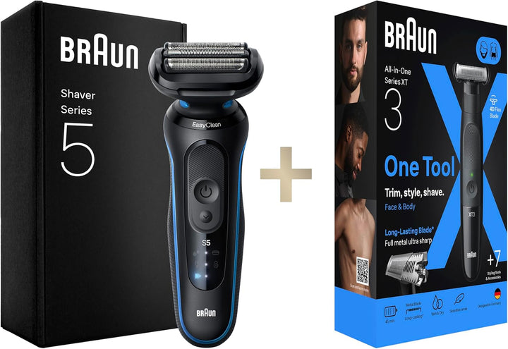 Braun Bundle mit Series 5 Rasierer Herren Elektrisch, Wasserdicht, Made in Germany, 52-B1200si, Blau