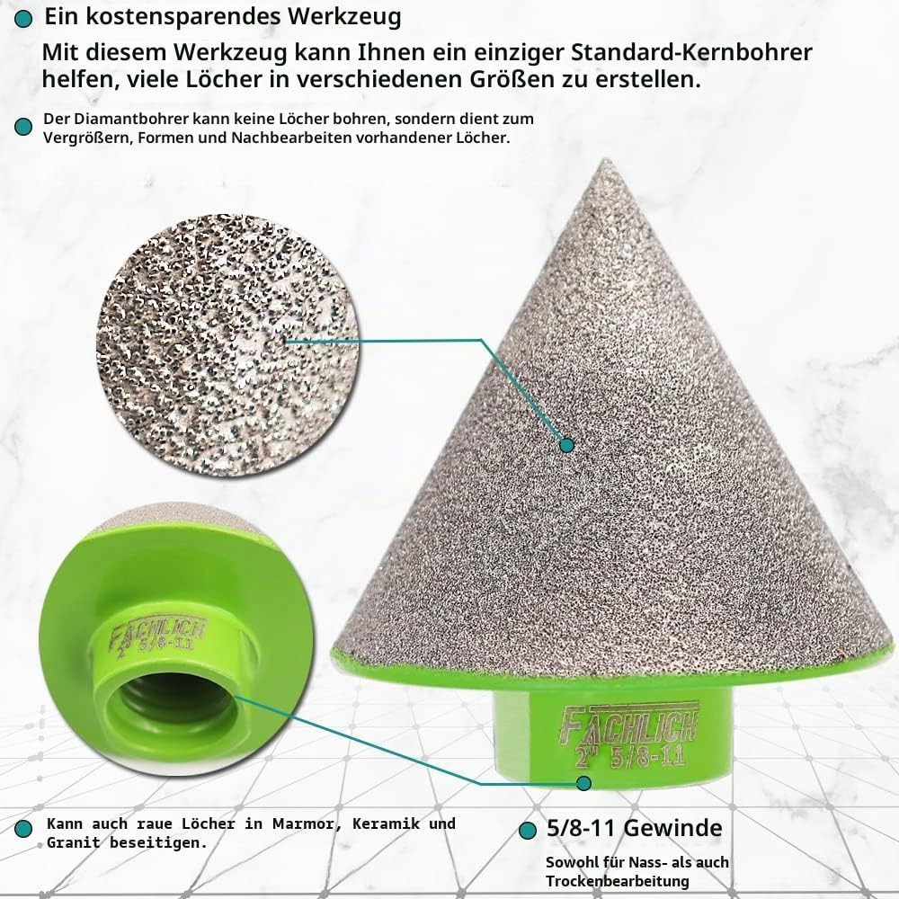 FACHLICH Diamant Fasenbits 50mm Diamant Fingerfräser zum Vergrössern Löcher in Fliesen Porzellan Mar