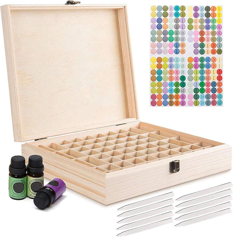 Gracelaza 68 Slots Ätherisches Öl Box aus Holz - Bietet Platz für 5 10 15 ml ätherisches Öl-Flaschen