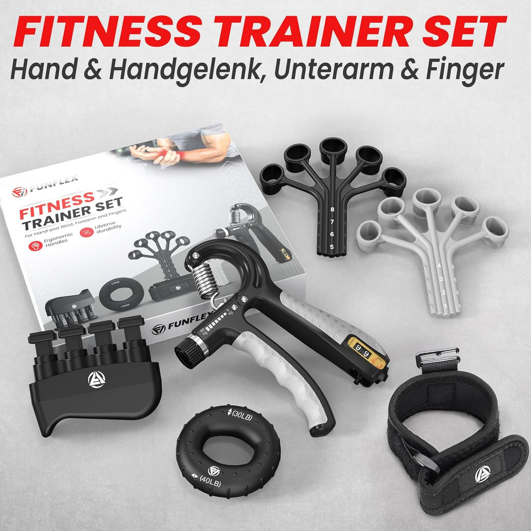 Handtrainer Fingertrainer, Griffkraft Trainer Set, Verstellbarer Unterarmtrainer, Finger Trainer, Un
