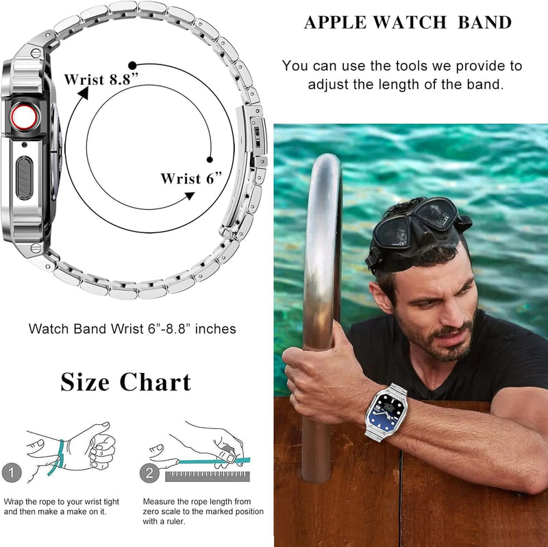 HASLFM Edelstahl Apple Watch Armband mit Gehäuse Kompatibel mit Apple Watch Series 9/8/7(41mm) 6/5/4