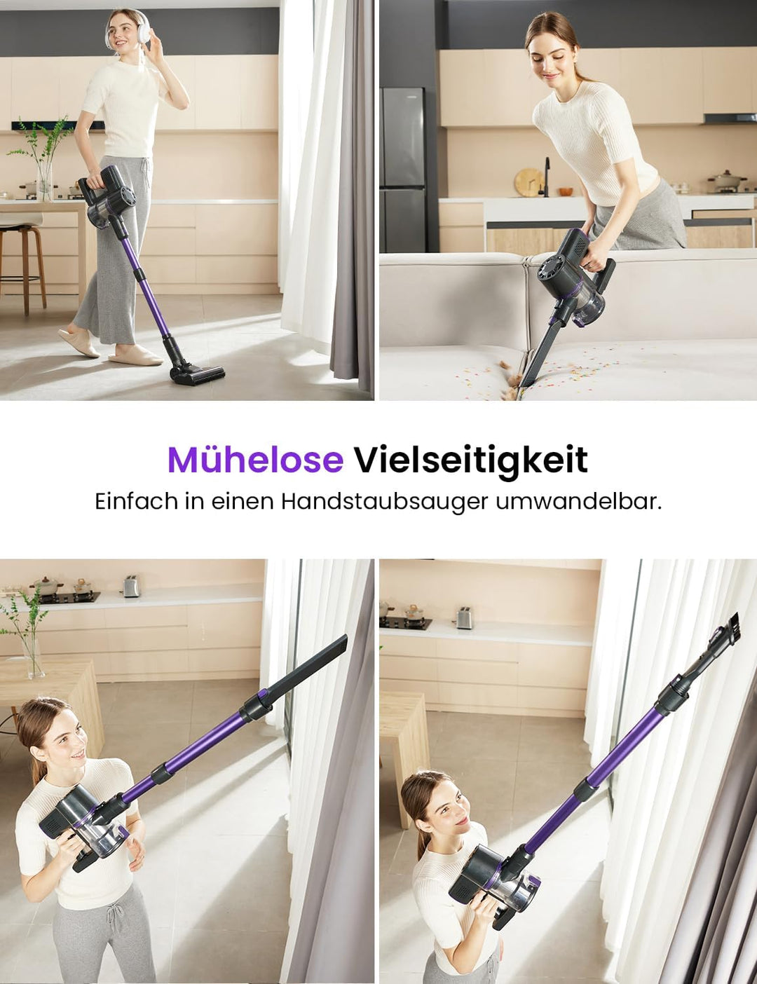 Vexilar V8PRO Akku Staubsauger mit Selbststehend, 6-in-1 Tragbarer Staubsauger kabellos, 45min Laufz