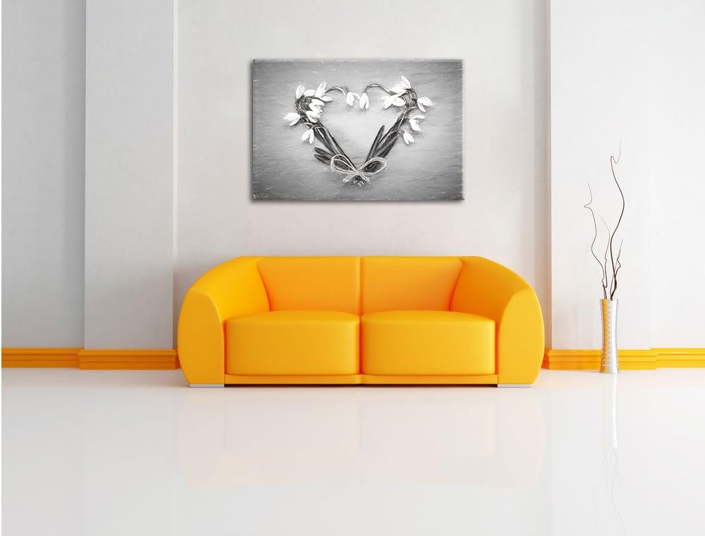 Pixxprint Herz aus Blumen Kunst / 100x70cm Leinwandbild bespannt auf Holzrahmen/Wandbild Kunstdruck