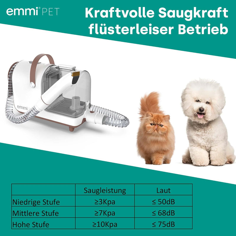 emmi-pet Grooming Kit Home - 6in1 Hundeschermaschine mit Staubsauger | Dreifachnutzung mit Schermasc