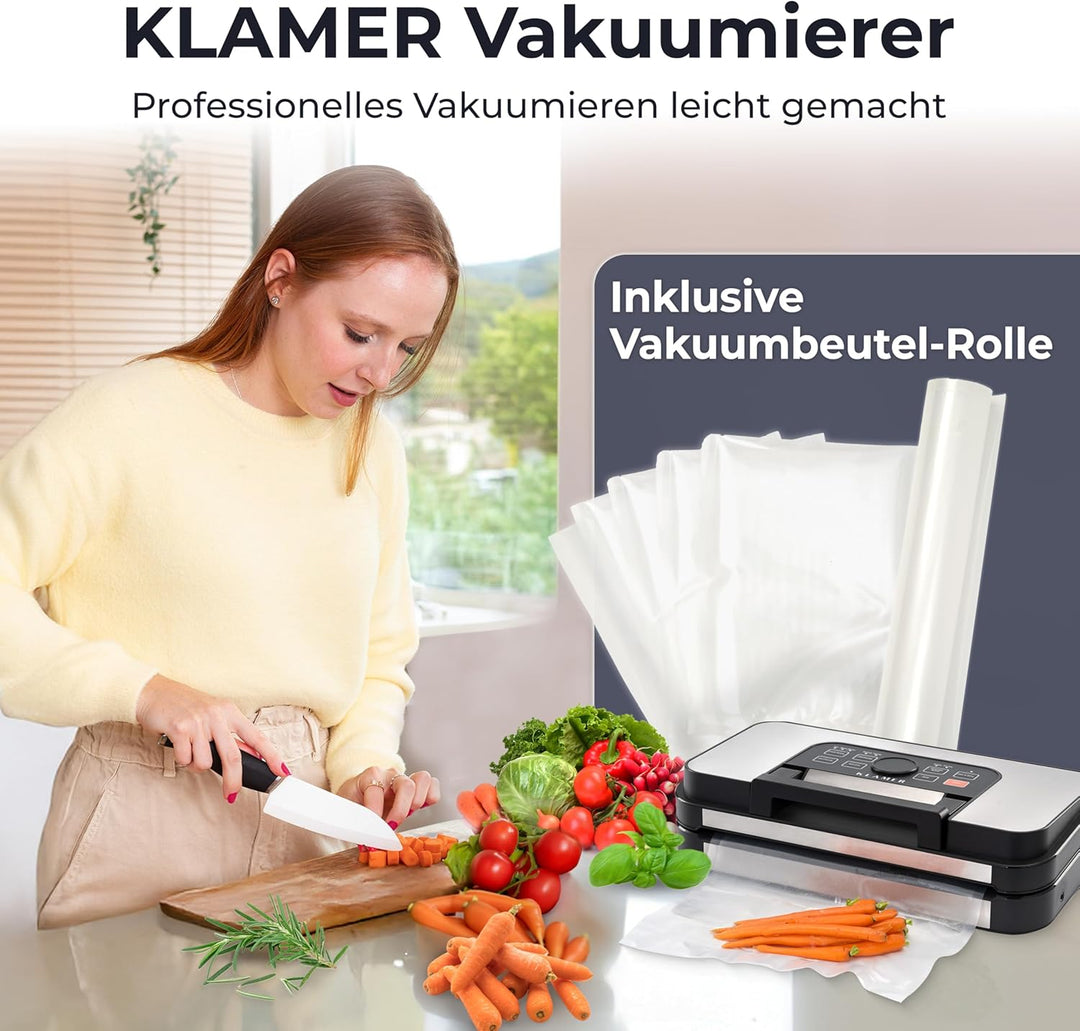 KLAMER Vakuumierer Pro 125 – Vakuumiergerät mit doppelter Versiegelung, 10 Modi für trockene & feuch