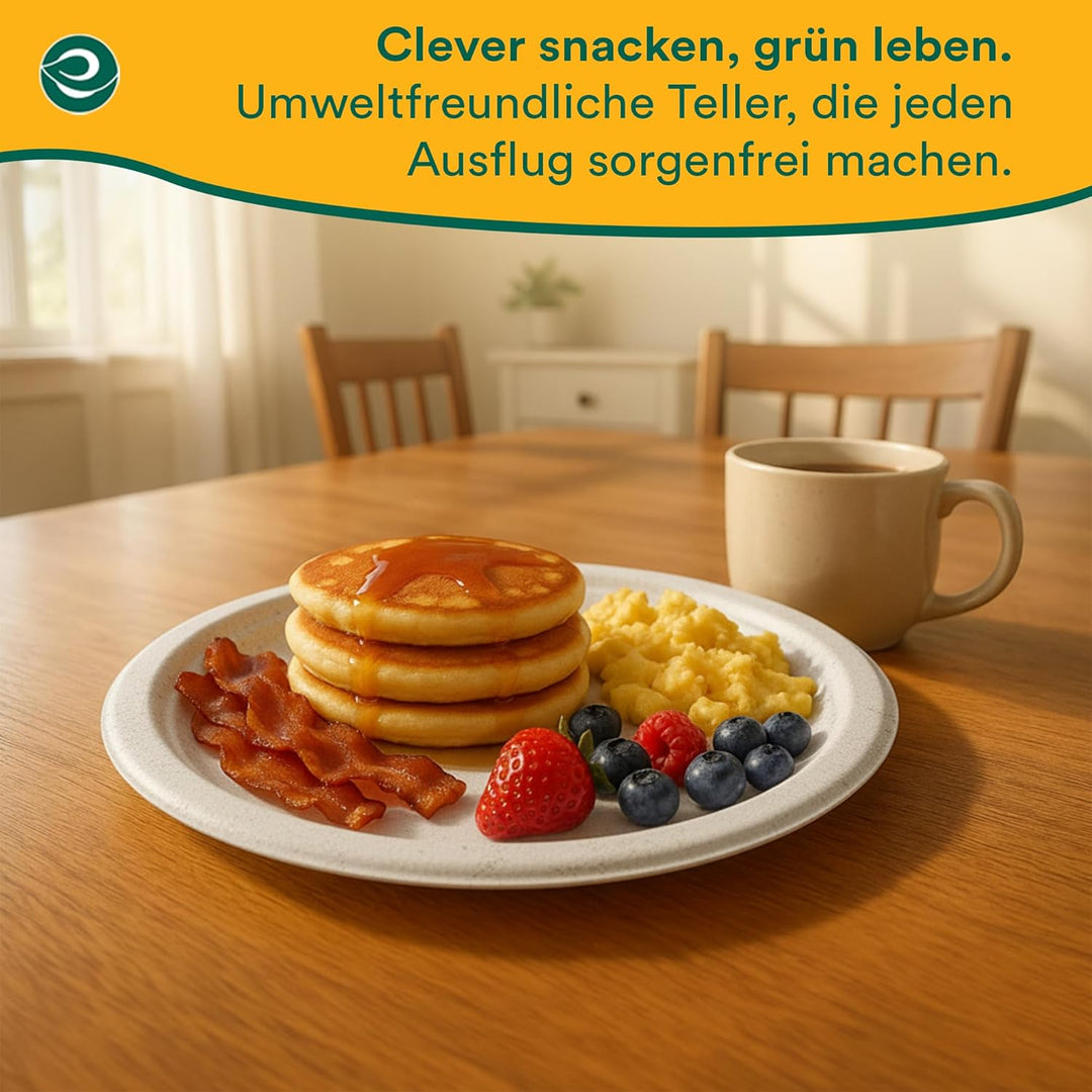 ECO SOUL weisse 23 cm (9 Zoll) runde Bagasse-Papierteller (100 Stück), Einweggeschirr, 100% komposti