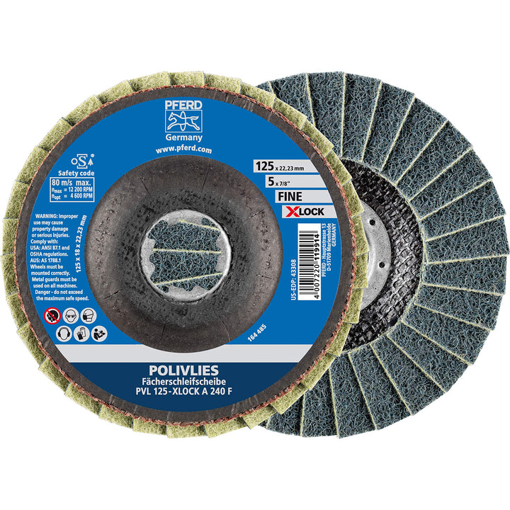 PFERD POLIVLIES-Fächerscheibe, 5 Stück, 125mm, A240, fein, X-LOCK (22,23 mm), 44694213 – für schnell