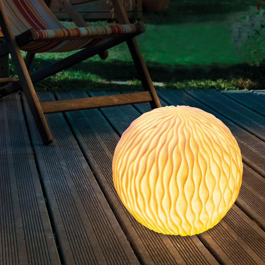 Beleuchtete Solarkugel WaveBall in Sandstein Optik - Durchmesser 25 cm - Lichtfarbe warmweiss und ka