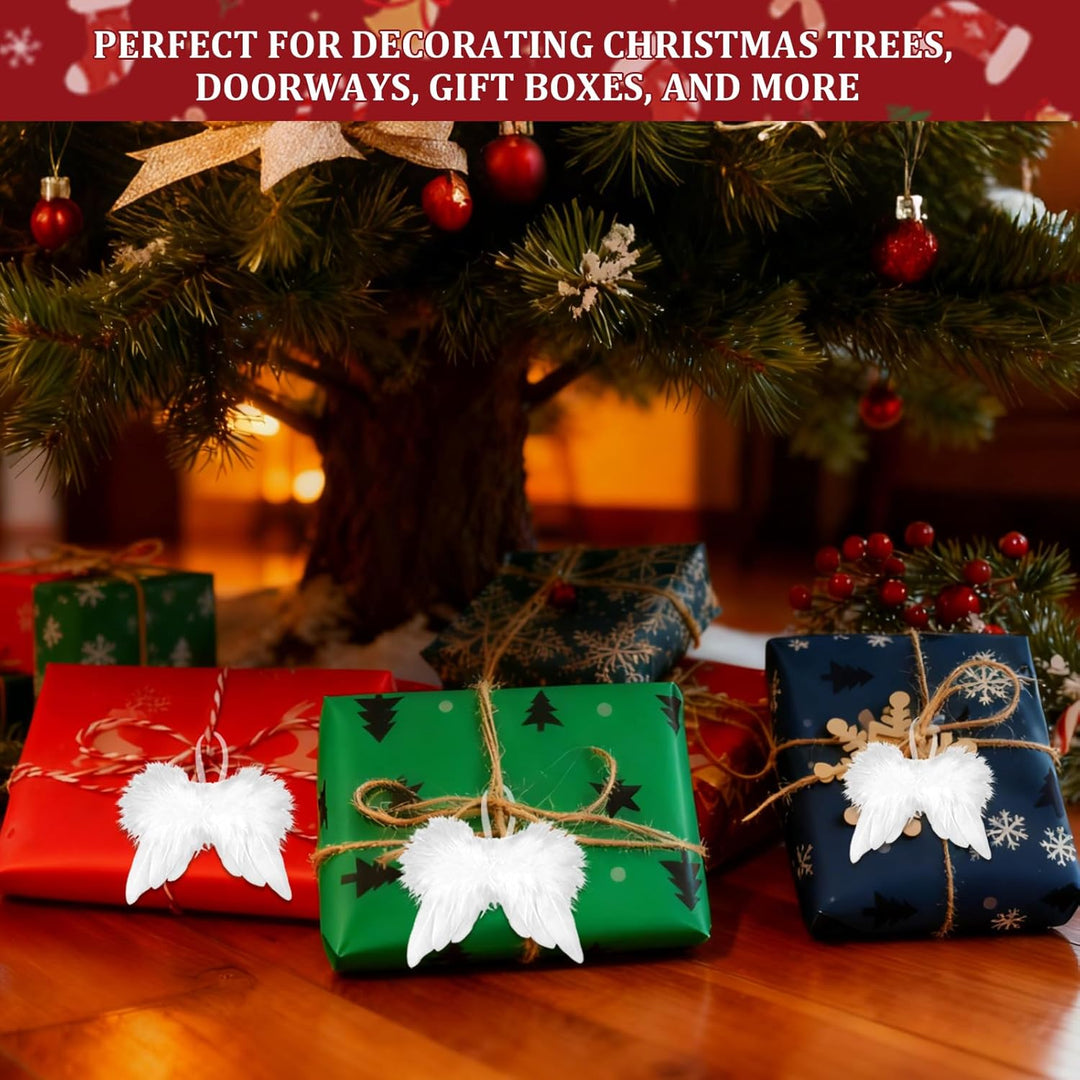 10 Stück Engelsflügel Weihnachten Weiss, Christbaumschmuck Federn Anhänger, Weihnachtsbaumschmuck En