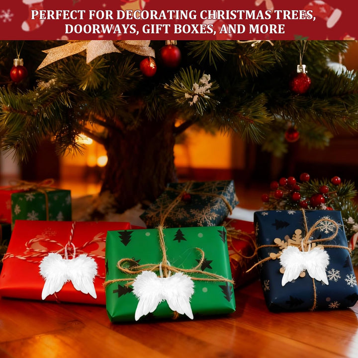 10 Stück Engelsflügel Weihnachten Weiss, Christbaumschmuck Federn Anhänger, Weihnachtsbaumschmuck En