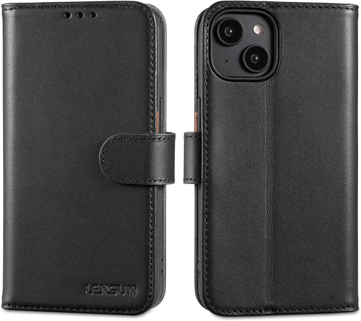 LENSUN Echtleder Hülle für iPhone 14, Handyhülle [Echtes Leder][Magnetverschluss][RFID Schutz] Handy