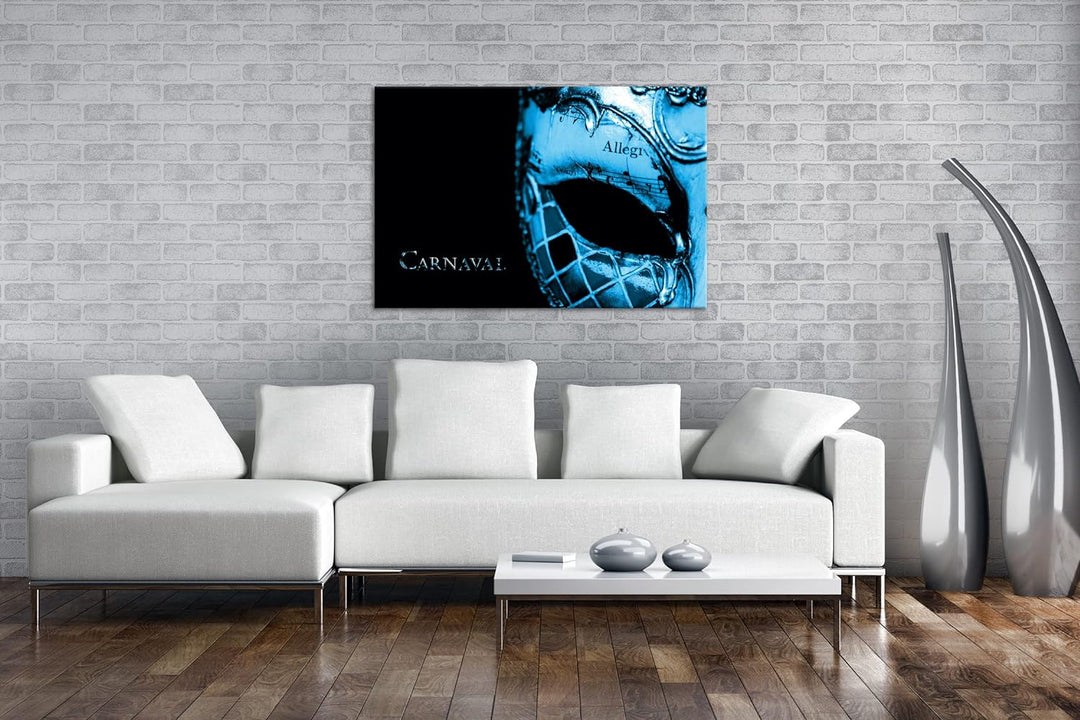 deyoli Dark Karnevals Maske Format: 80x60 Effekt: Monocrome Blau als Leinwand, Motiv fertig gerahmt