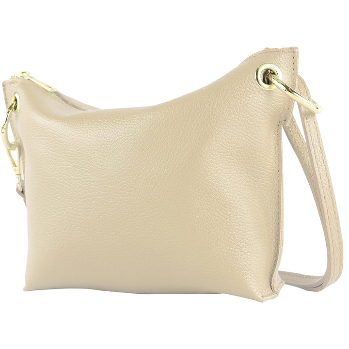 modamoda de T243 Damen Leder Umhängetasche Schultertasche handmade in Italy Creme, Creme