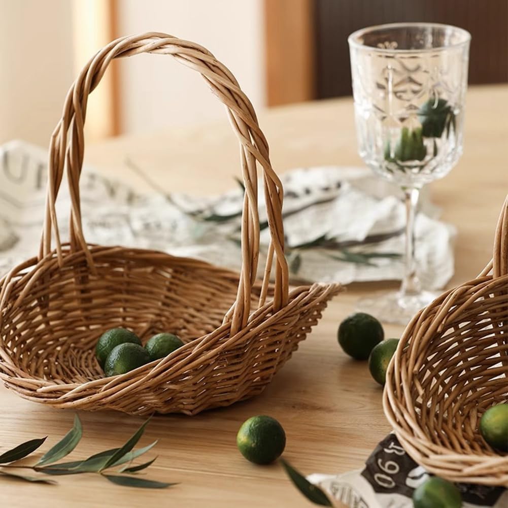 Rattan-Gartenkorb: handgewebter, rustikaler Picknickkorb mit Griff, leichter und tragbarer Aufbewahr
