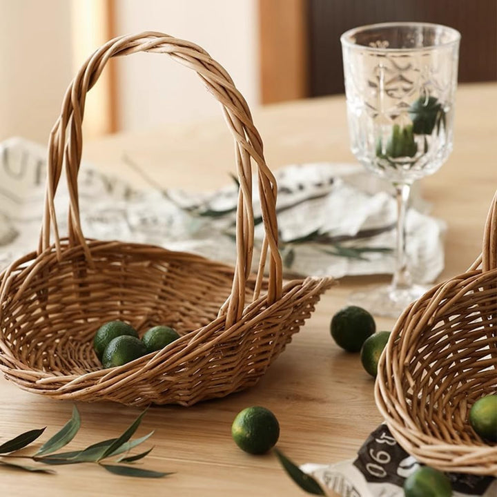 Rattan-Gartenkorb: handgewebter, rustikaler Picknickkorb mit Griff, leichter und tragbarer Aufbewahr