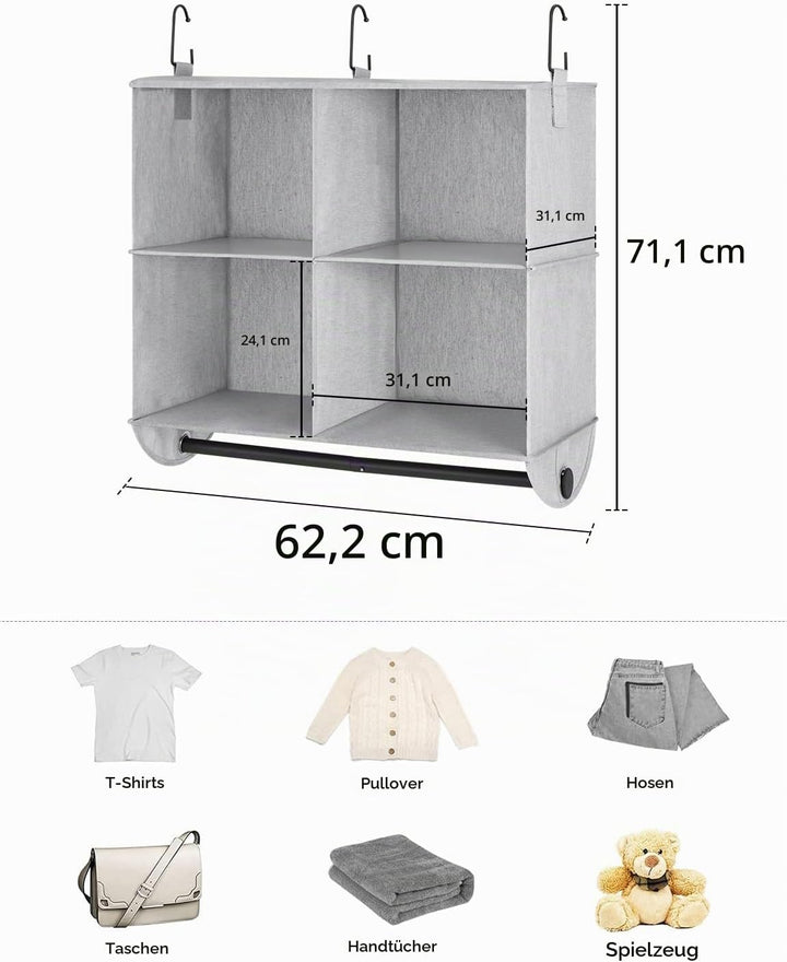 StorageWorks Hängeregal Kleiderschrank mit Metallstange, Hängeorganizer für Kleiderschrank, platzspa