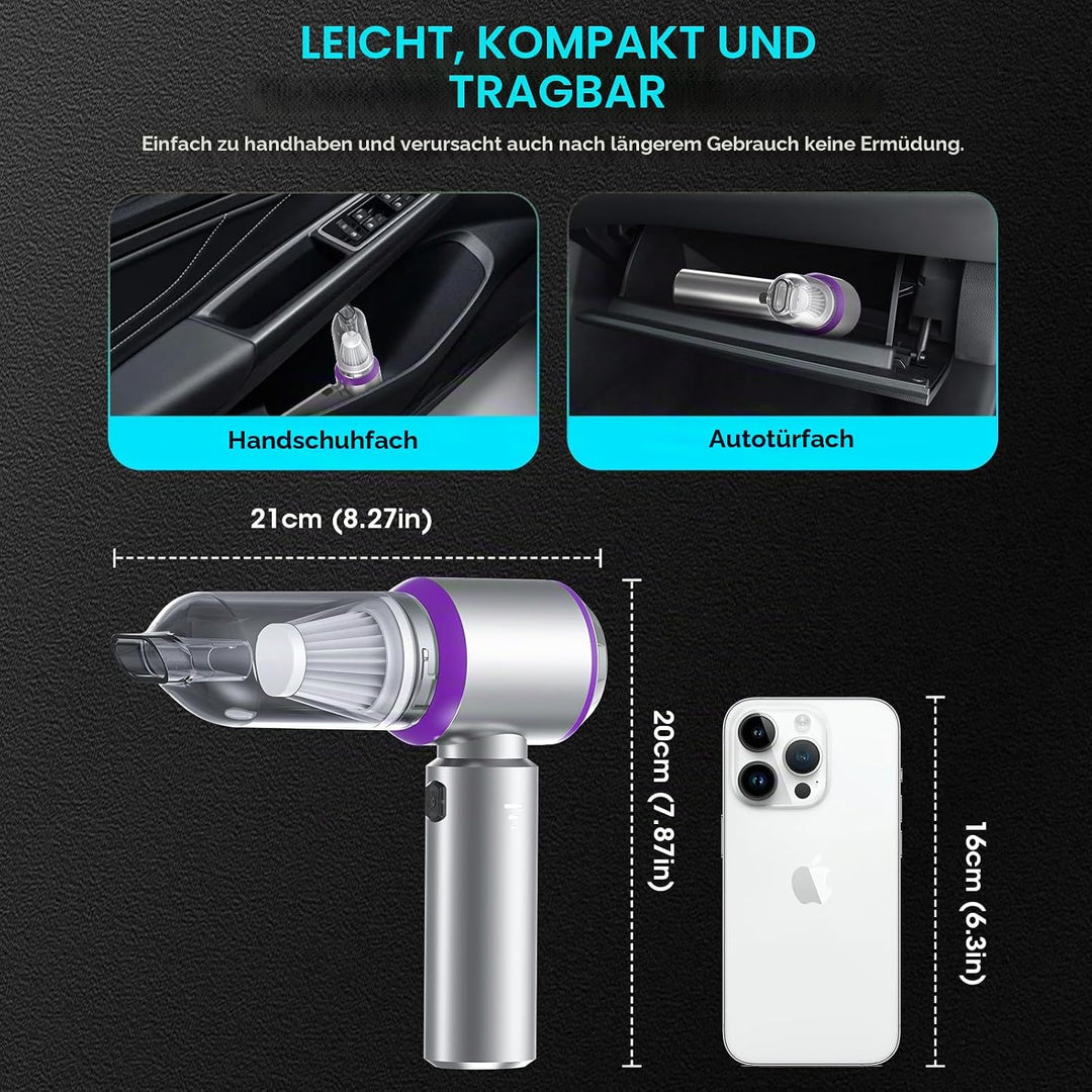 Handstaubsauger Akku, 20000PA Handstaubsauger Kabellos mit Bürstenloser Motor, 4-in-1 Autostaubsauge