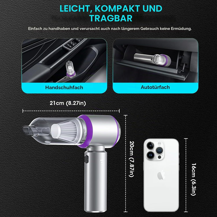 Handstaubsauger Akku, 20000PA Handstaubsauger Kabellos mit Bürstenloser Motor, 4-in-1 Autostaubsauge