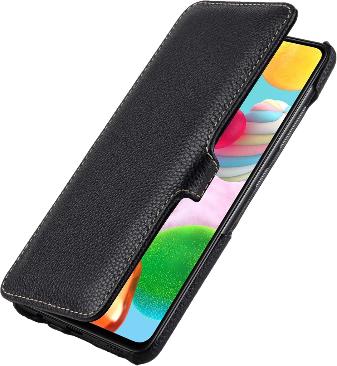 STILGUT Book Case kompatibel mit Samsung Galaxy A41 Hülle aus Leder mit Clip-Verschluss, Lederhülle,