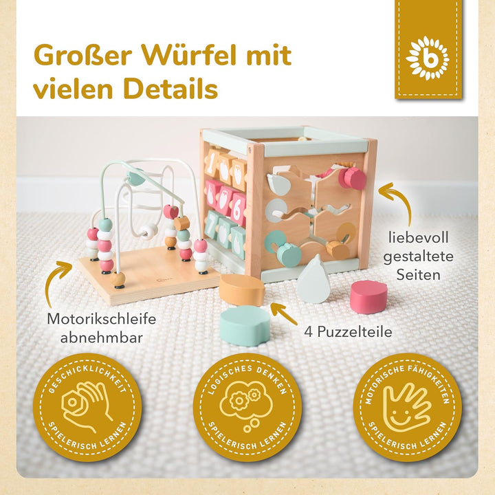 Bieco Motorikwürfel Berry nachhaltiges Holz FSC® | Spielwürfel Baby | Motorikwürfel ab 1 Jahr Activi