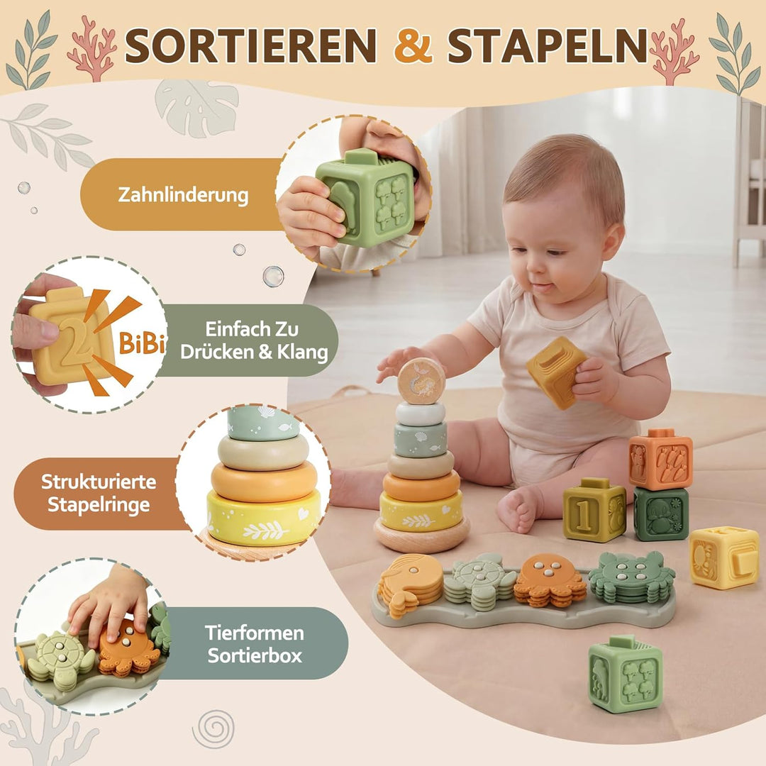 Anook Montessori Spielzeug ab 6 Monate, 5 in 1 Motorikspielzeug ab 6 9 12 Monate mit Babyspielzeug K