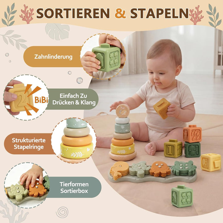 Anook Montessori Spielzeug ab 6 Monate, 5 in 1 Motorikspielzeug ab 6 9 12 Monate mit Babyspielzeug K