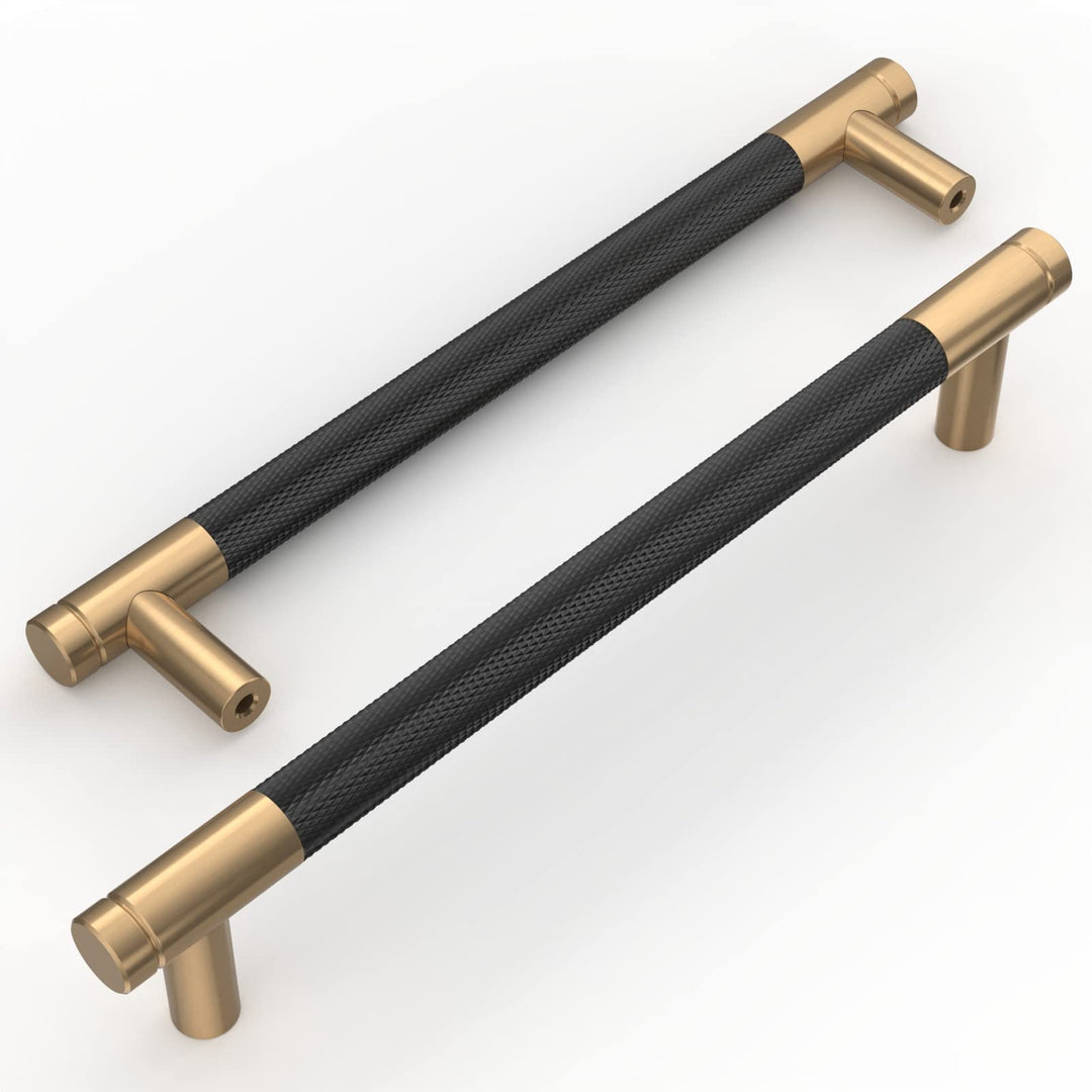 Amerdeco 10 Stück Gerändelte Schrankgriffe schwarzes Gold Griffe Möbel Möbelgriffe 160mm Lochabstand