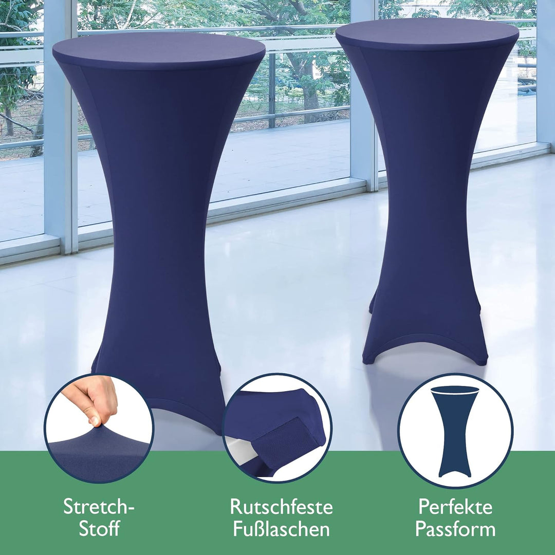 Beautissu 2er Set Stretch Stehtisch Husse Blau Ø 70-75 cm Stella – Verstärkung im Fussbereich & 40°C