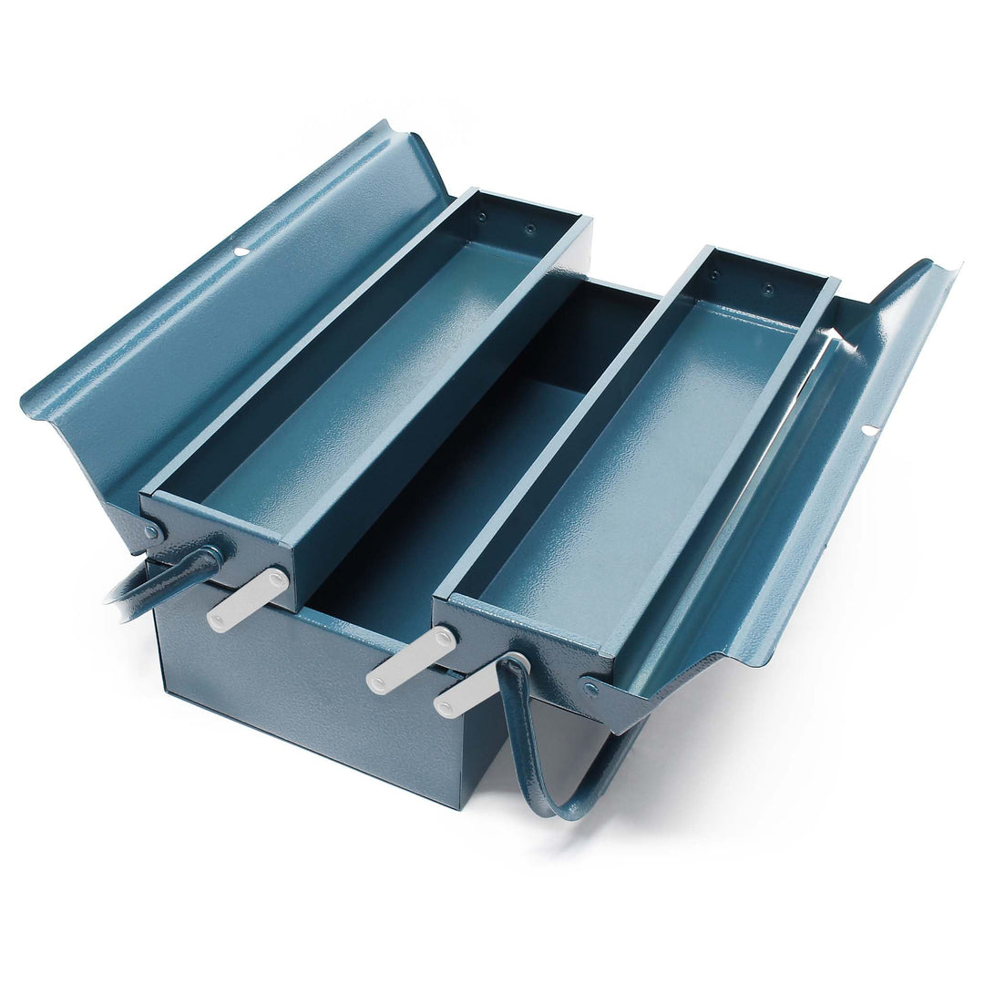 Wiltec Werkzeugkiste 420x200x160mm aus Stahl mit 3 Fächern, beständiger Werkzeugkasten mit Handgriff
